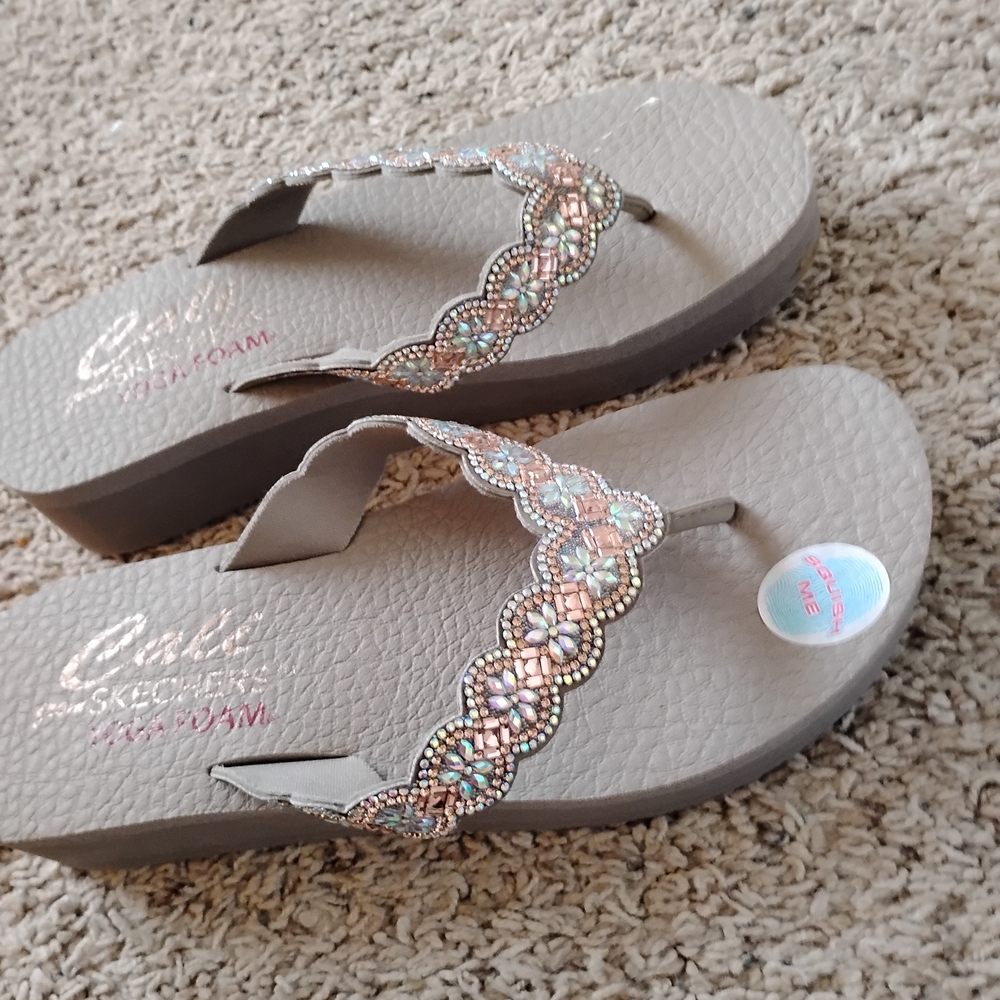 Skechers Beige Sandals with Colorful Embellishments